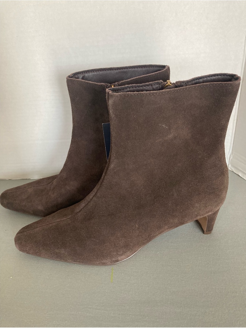 Brown Suede Ankle Boots with Side Zip - Women's - Picture 2 of 7